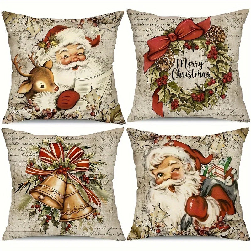 Axyaa Retro Farmhouse Santa Claus Pillowcase - Festive Sofa Cushion Cover