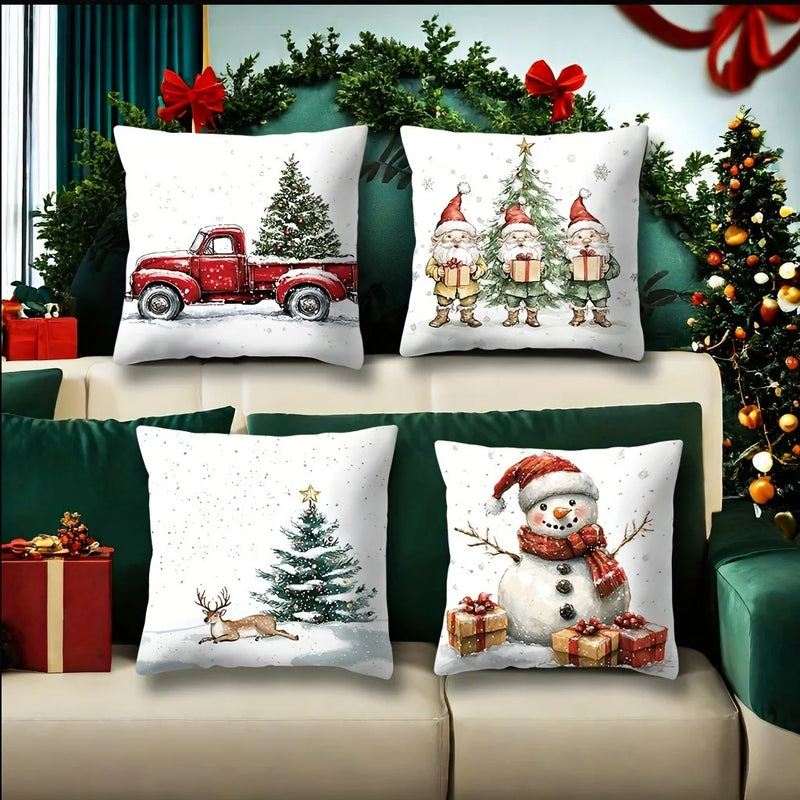 Axyaa Winter Snowman Car Christmas Tree Pillowcase