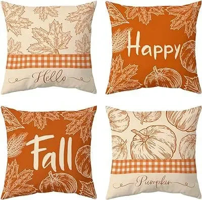 Axyaa Buffalo Check Print Linen Pillow Cover 45x45 for Fall Thanksgiving Decor