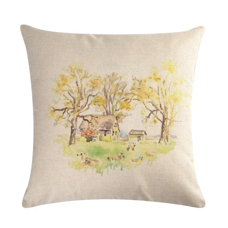 Axyaa Retro Country Pattern Pillowcase 45*45cm Home and Car Adornment