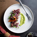 Axyaa Ceramic Plate Set of 4 - Hammer Pattern Tableware for Steak, Salad, Dessert