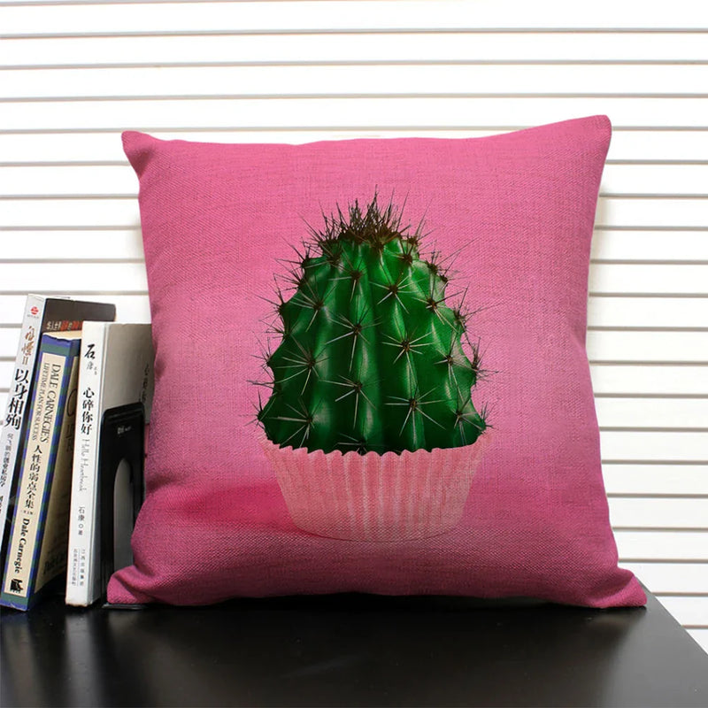 Axyaa Cactus Pineapple Pattern Cushion Cover 45x45 Linen Pillowcase