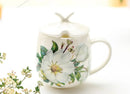 Axyaa Camellia Painting Bone  Personalized Tea Mug with Spoon, European Ceramic Cup