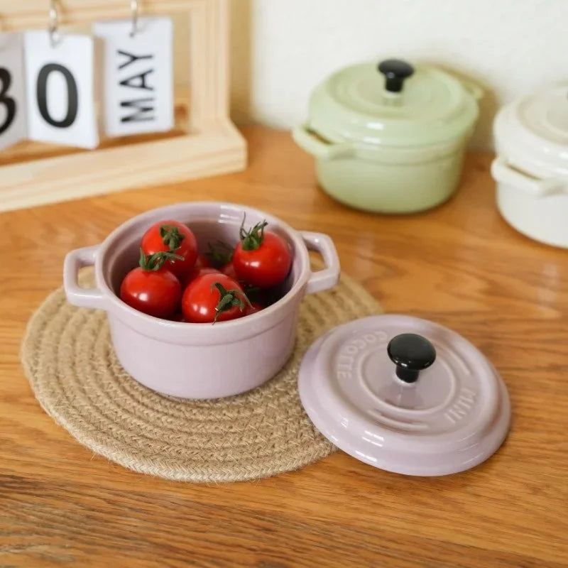 Axyaa Ceramic Breakfast Bowl Ramekins with Lids - Oven Safe Mini Casserole Souffle