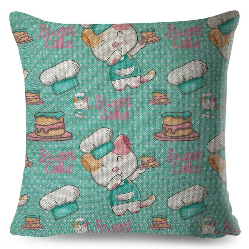 Axyaa Cat Cushion Cover: Decorative Linen Pillow for Home, Sofa, Children's Room