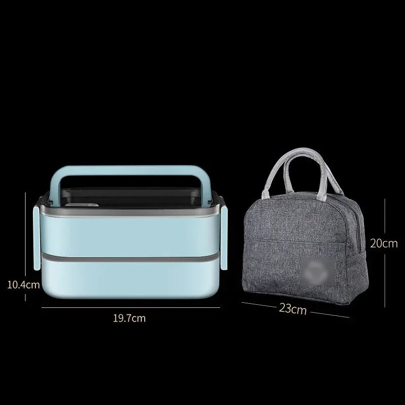 Axyaa Stainless Steel Insulated Bento Box 2 Layers with Thermal Bag