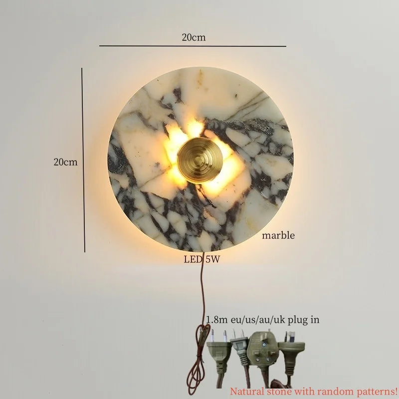 Axyaa Circular Marble LED Wall Lamp Modern Nordic Interior Lighting