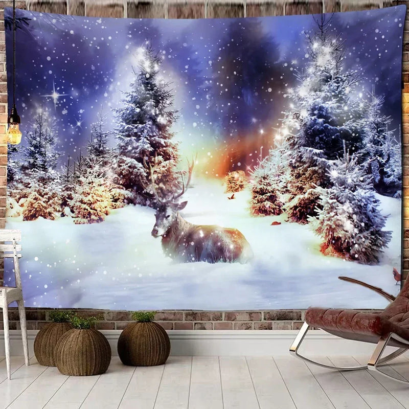 Axyaa Moose Wood Snow Tapestry Wall Hanging 200x150cm