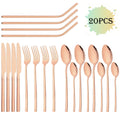 Axyaa 20-Piece Stainless Steel Gold Cutlery Set and Metal Straw Kit