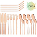 Axyaa 20-Piece Stainless Steel Gold Cutlery Set and Metal Straw Kit