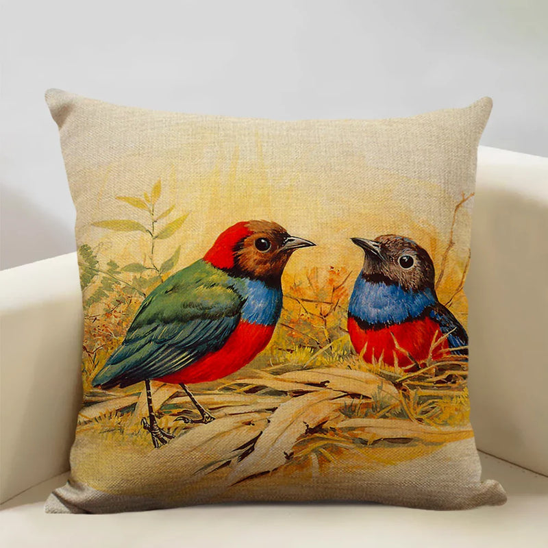 Axyaa Bird Parrot Sofa Cushion Cover 45x45cm Linen Pillowcase for Home & Hospitality
