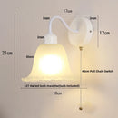 Axyaa Glass Iron LED Wall Sconce Pull Chain Switch Stair Light - White