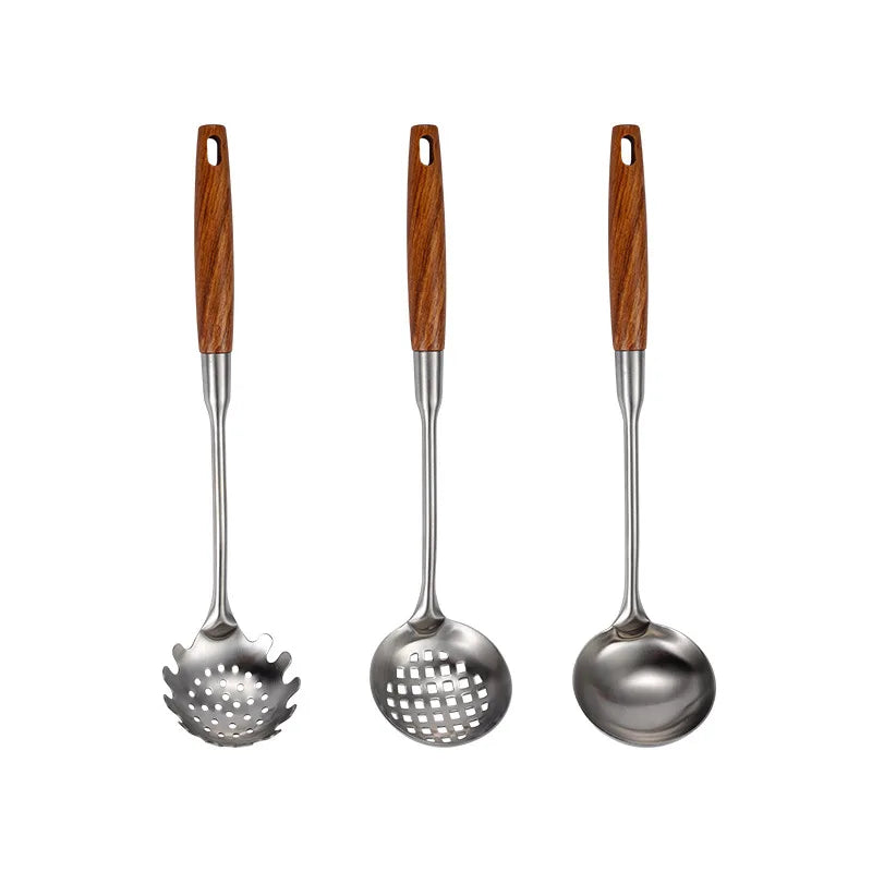 Axyaa Stainless Steel Wooden Handle Soup Spoon Colander Skimmer - Kitchen Tableware