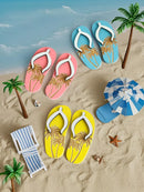 Boho Wood Palm Tree Flip-Flop by Axyaa: Tropical Style Desktop Ornament for Summer Display