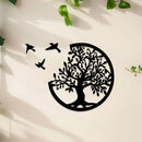 Axyaa Boho Tree Of Life Wooden Wall Hanging with 3 Birds, Round Ornaments