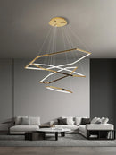 Axyaa Modern Minimalism Gold Steel Hexagon LED Chandelier - Dimmable Pendant Light for Home and Bedroom