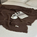 Axyaa Cotton Tassel Blanket Solid Color Plaid Home Shawl Cozy Sofa Throw