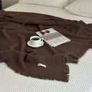 Axyaa Cotton Tassel Blanket Solid Color Plaid Home Shawl Cozy Sofa Throw