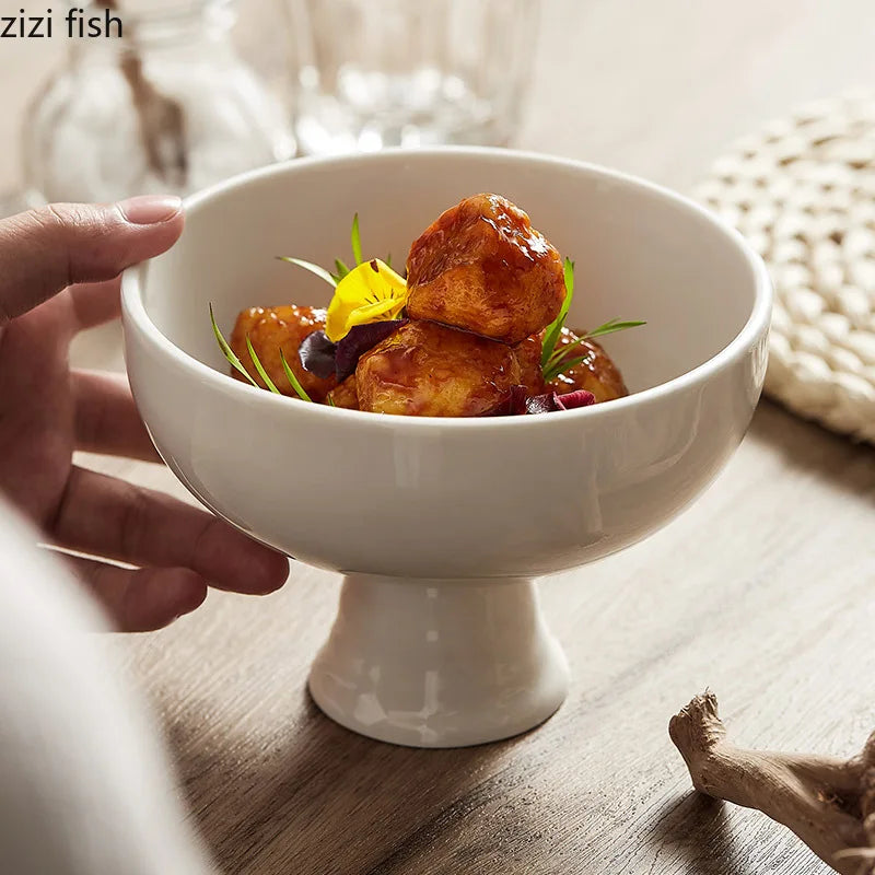 Axya Round Ceramic High Feet Dinner Bowl Set