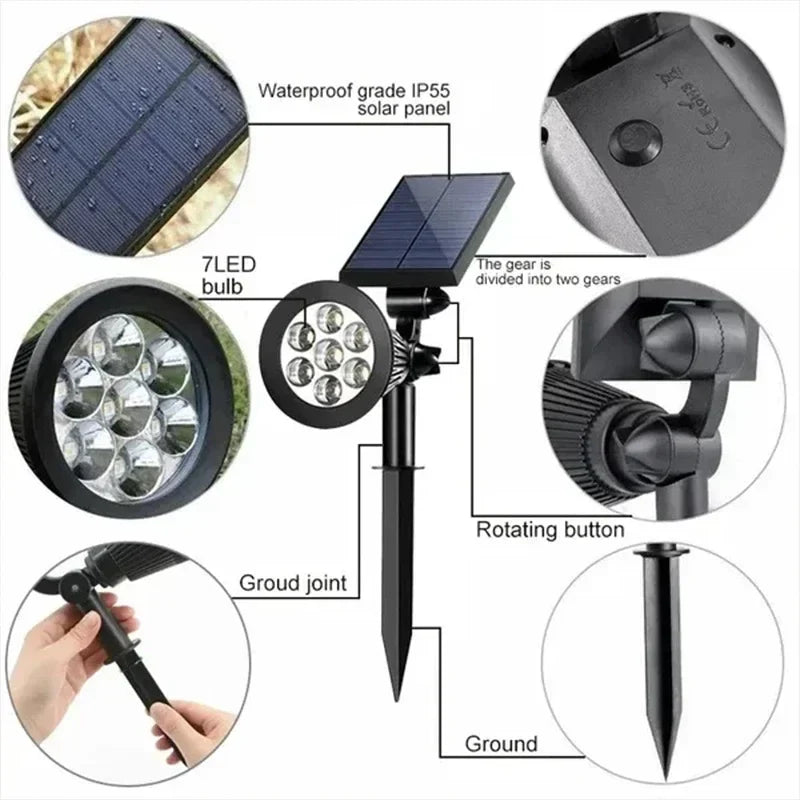 Axyaa Solar Powered 7LED Adjustable Spotlight Outdoor Wall Light