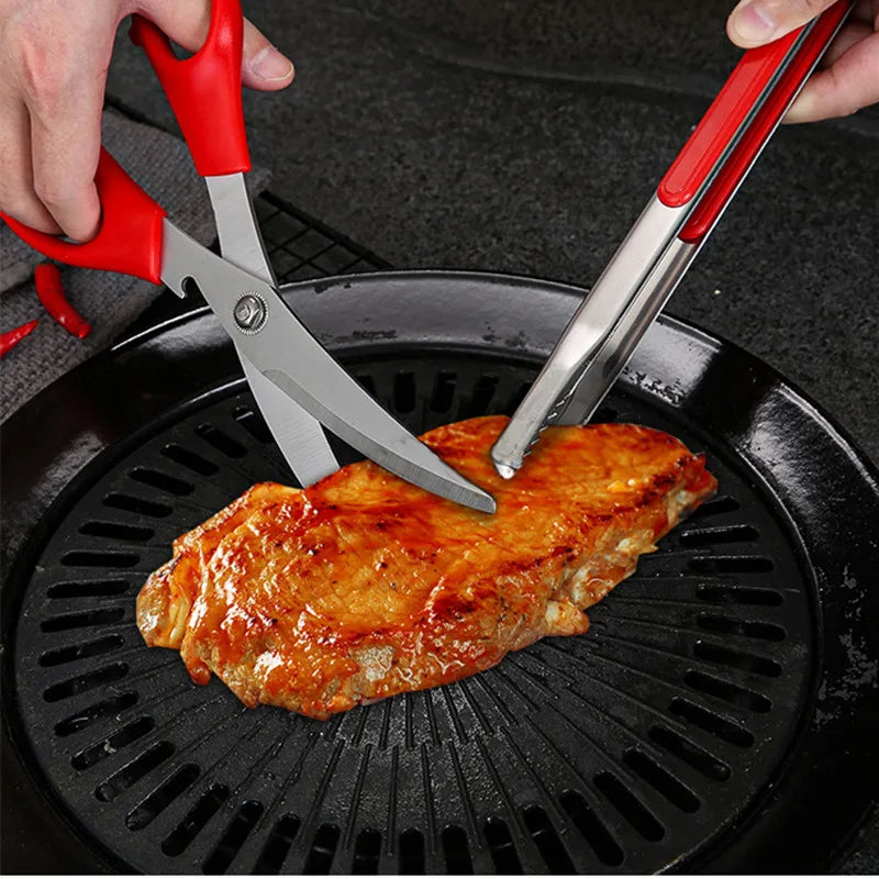 Axyaa Stainless Steel Long Handle Food Tongs - Korean Style, Multifunctional, Barbecue Clip