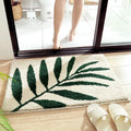 Axyaa Green Leaf Fluffy Bath Mat - Non Slip Plush Microfiber Bathroom Carpet
