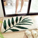 Axyaa Green Leaf Fluffy Bath Mat - Non Slip Plush Microfiber Bathroom Carpet