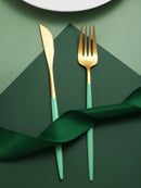 Axyaa Green Stainless Steel Tableware Set: Steak Knife, Fork, Spoon