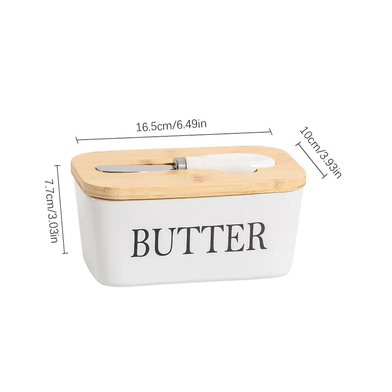Axyaa Ceramic Butter Box with Knife - Rectangular Sealed Cheese Container
