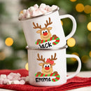 Personalized Deer Christmas Enamel Cups Custom Name Hot Cocoa Sibling Mug Axyaa
