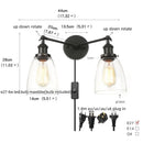 Axyaa Glass Black LED Wall Sconce 2 Heads Vintage Bedroom Bathroom Light