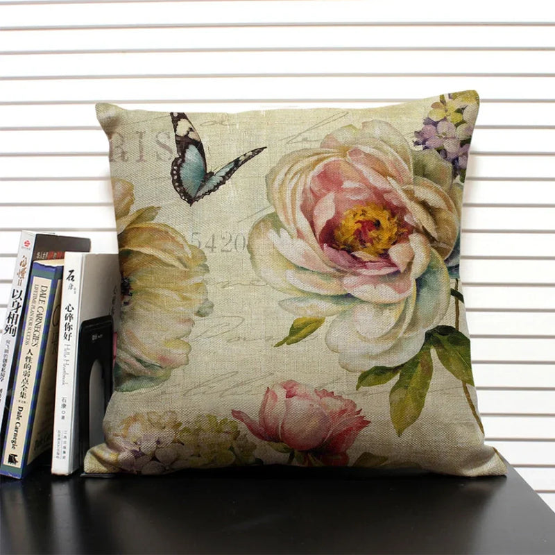 Axyaa Retro Flowers Pattern Cushion Cover - European & American Style Pillow Case