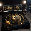 Axyaa Celestial Golden Sun Moon Stars Bedding Set with 2 Pillowcases