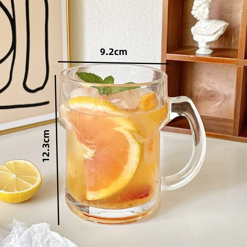Axyaa 510ml Glass Cup with Handle, Large Capacity Drinkware for Juice, Milk, Tea, Beer