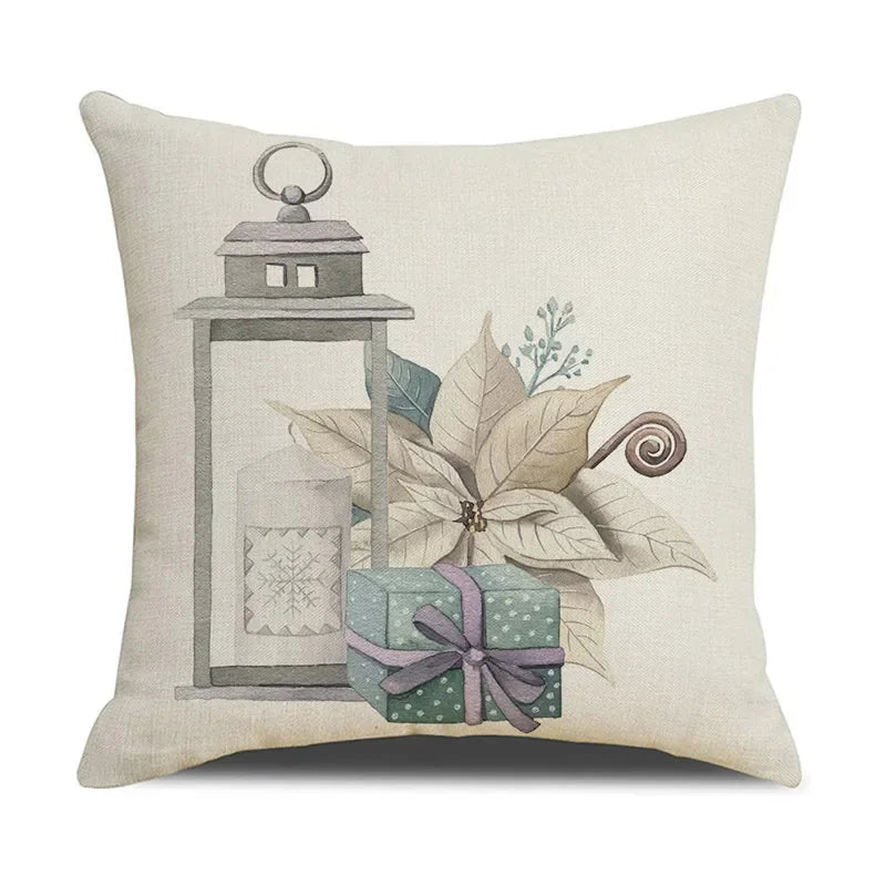 Axyaa Christmas Birds Pillowcase 45X45cm Linen Cushion Cover for Sofa