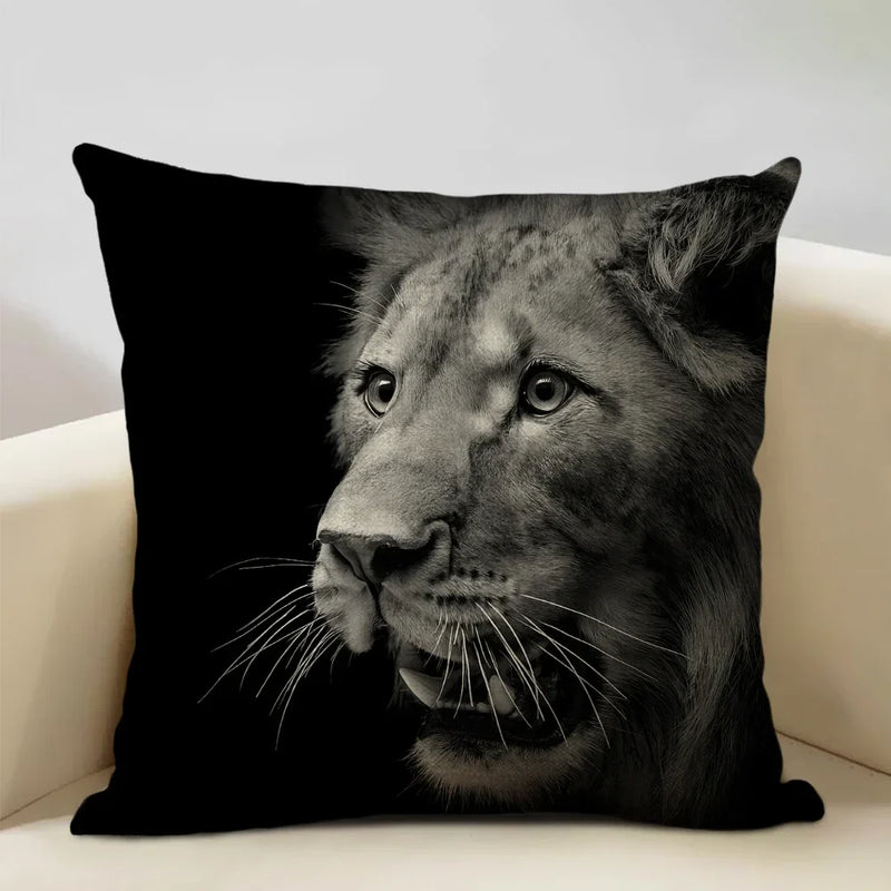 Axyaa Animal Pattern Cushion Cover Trio: Lion, Tiger, Bear Home Sofa Decor Kids Gift