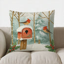 Axyaa Winter Birds & Mailbox Printed Pillow Cover for Sofa, Bedroom, Car