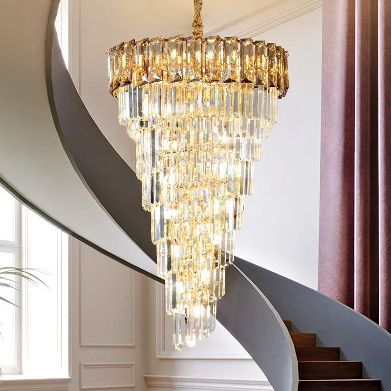 Axyaa Amber Crystal Chandelier for Luxury Living Room and High-rise Hall