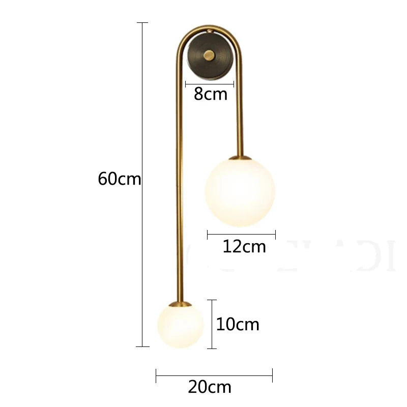 Axya Modern Brass Glass Ball LED Wall Light for Bedroom Living Room