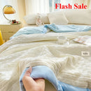 Axyaa Summer Quilt: Washed Waffle Wide Hem Soybean & Cloud Cotton Thin Quilt