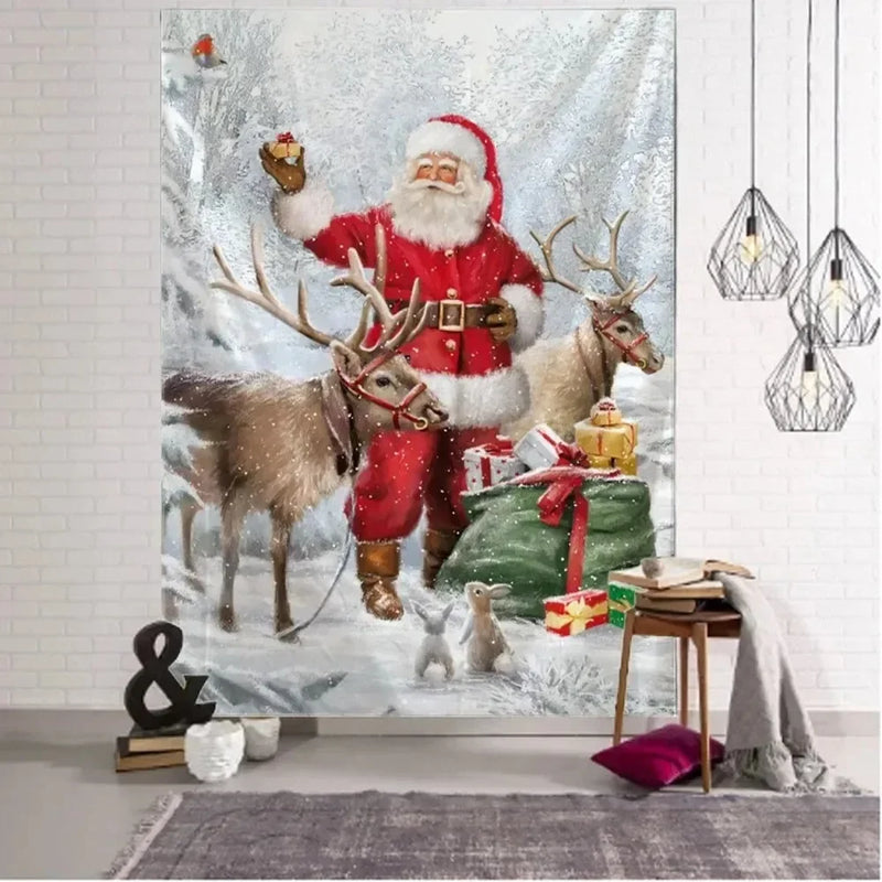 Axyaa Santa Claus Print Tapestry for Christmas Decor