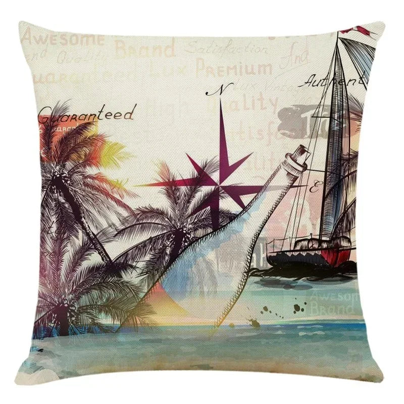 Axyaa Sailing Boat Linen Pillowcase - 45*45cm