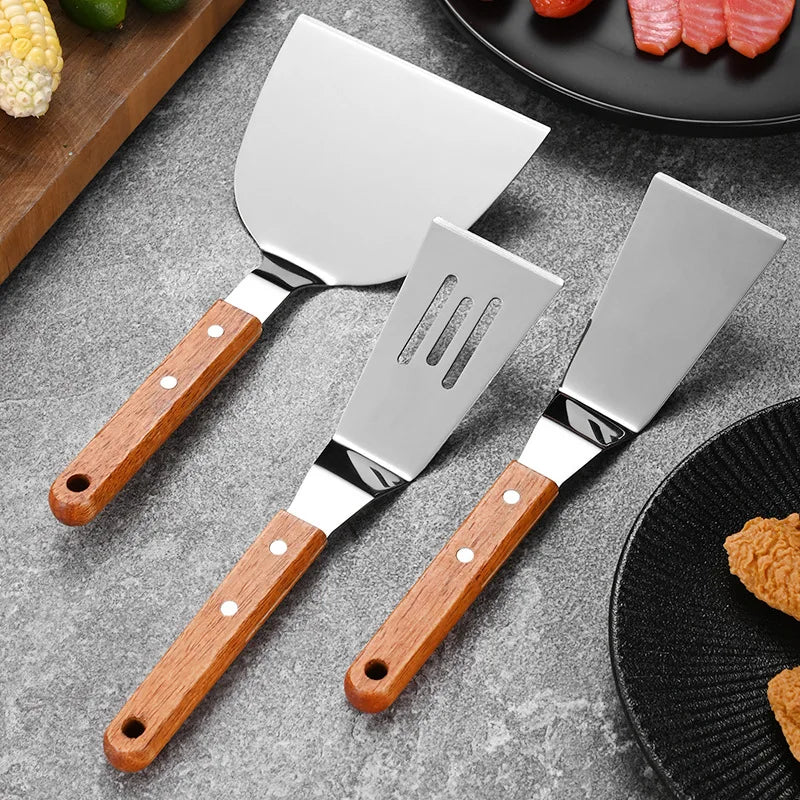 Axyaa Stainless Steel Wooden Handle Cooking Spatula Steak Pancake Frying Shovel