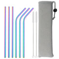 Axyaa Stainless Steel Reusable Drinking Straws Set - 6 Pcs Bent & Straight Straw Kit
