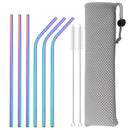 Axyaa Stainless Steel Reusable Drinking Straws Set - 6 Pcs Bent & Straight Straw Kit