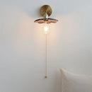 Axyaa Walnut Wood LED Wall Light Fixture with Pull Chain Switch