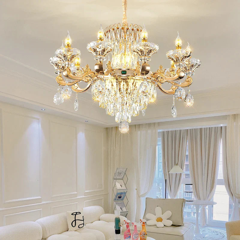 Axyaa Crystal Chandelier: Elegant Light for Living, Dining, Bedroom, or Hotel