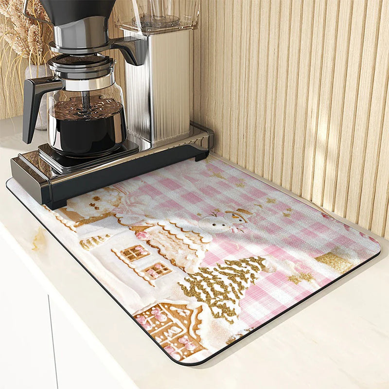Axyaa Christmas Pink House Absorbent Drying Mat