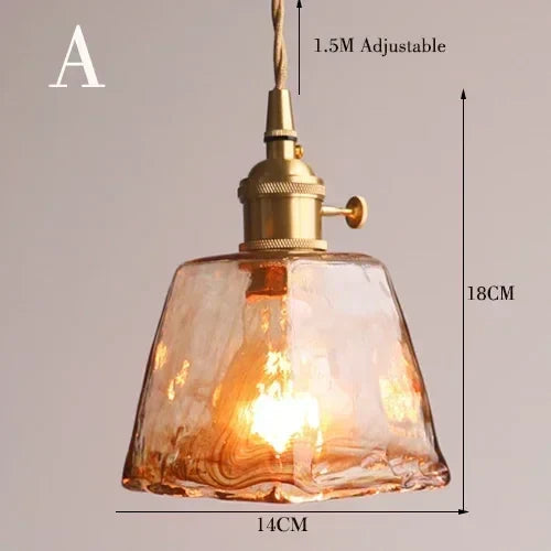 Amber Glass Pendant Lamp LED E27 Hanging Light by Axyaa