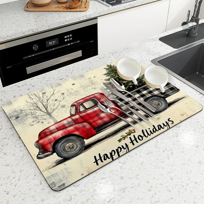 Axyaa Christmas Kitchen Drying Mat Absorbent Dish Placemat